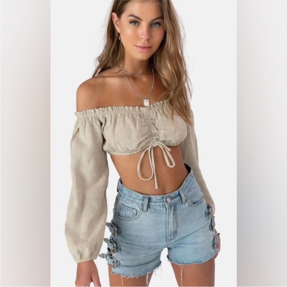 Adika Beige Off-Shoulder Crop Top S/M
